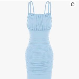 Bodycon Spaghetti Strap Ruched Midi Club Dresse